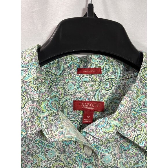 Talbots Paisley Stretch Poplin Button Front Top 12 Pastel Multicolor - Picture 3 of 5